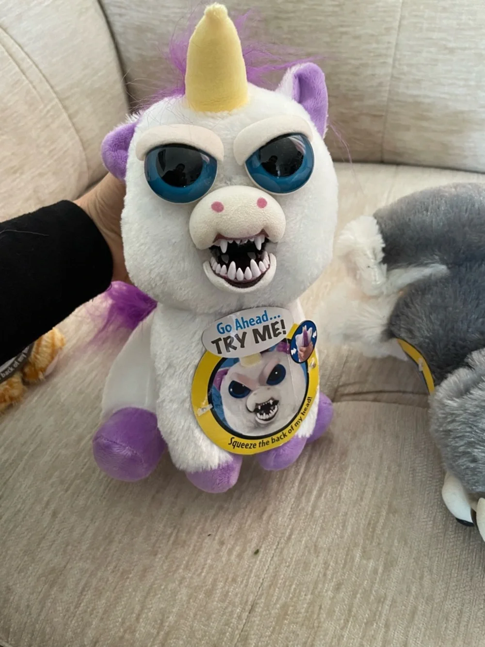 Feisty Pets Trio - Orange Tabby, White/Purple Unicorn, Gray Puppy